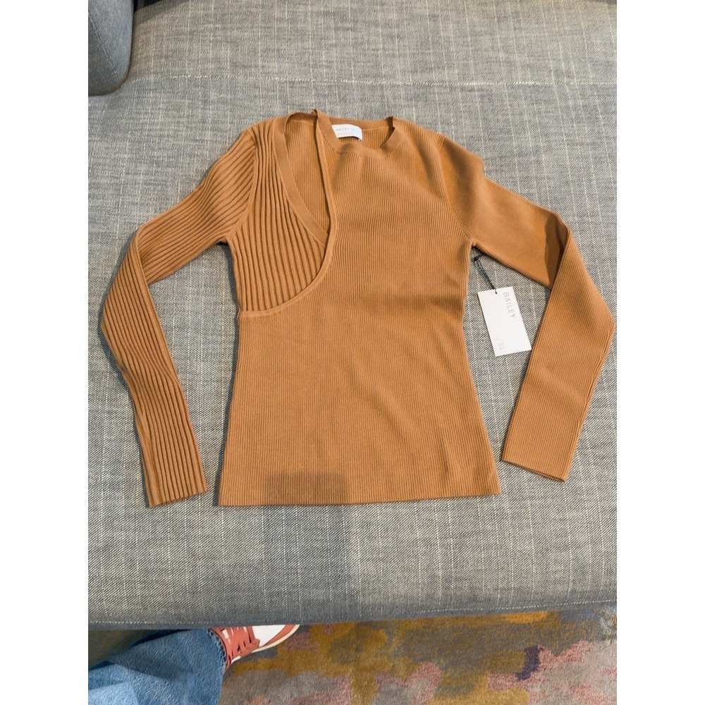 Bailey 44 Cat Top Women Medium Brown Ribbed Cutout Asymmetrical NWT $158